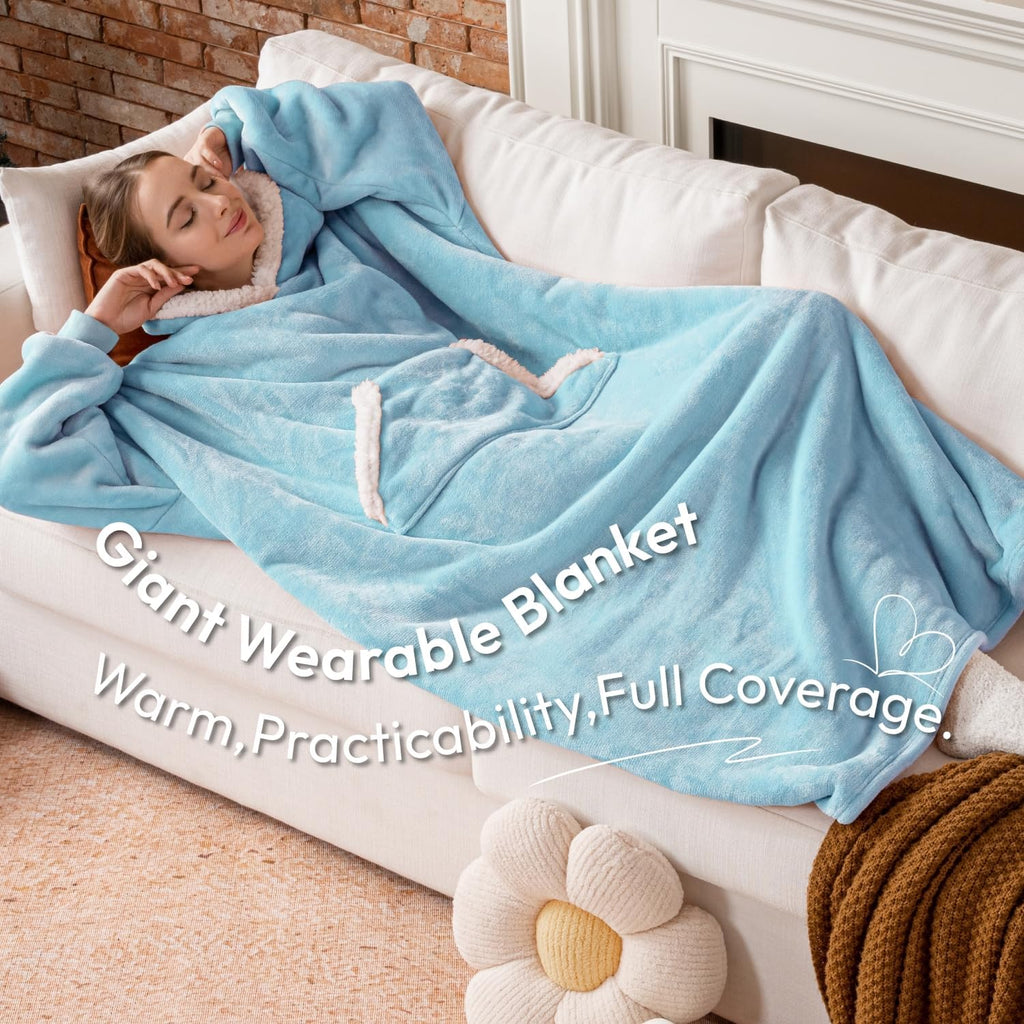 Unisex Wearable Blanket Hoodie (Baby Blue)