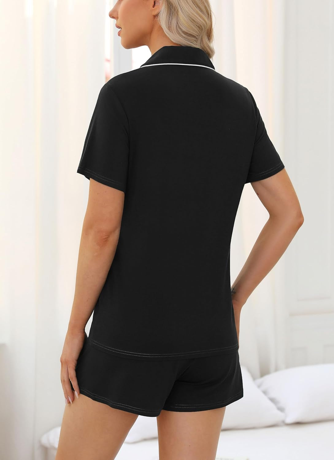 Black Scandalous Women's Pajamas Set Short Sleeve