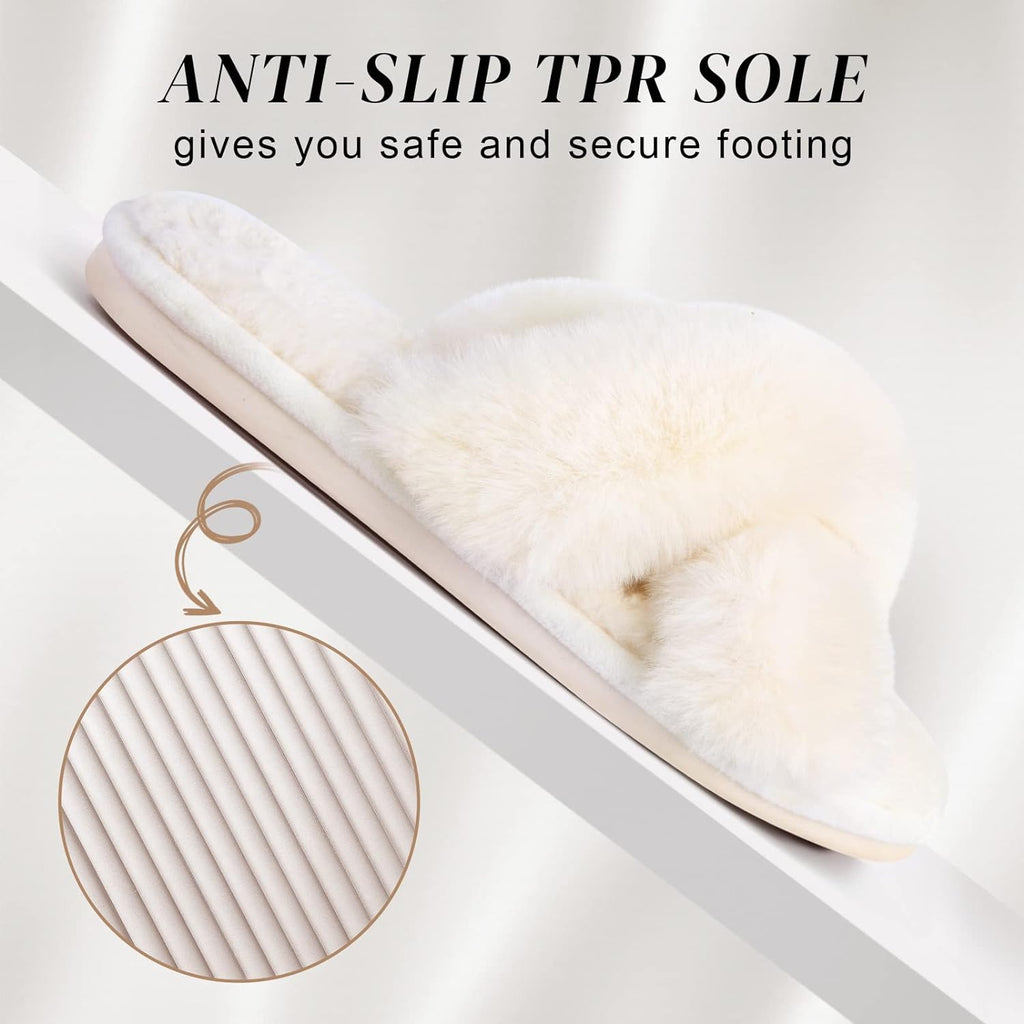 Women's Cross Band Fuzzy Slippers