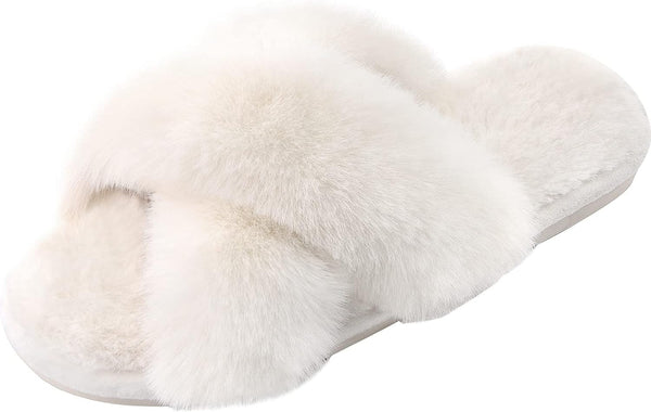 Women's Cross Band Fuzzy Slippers