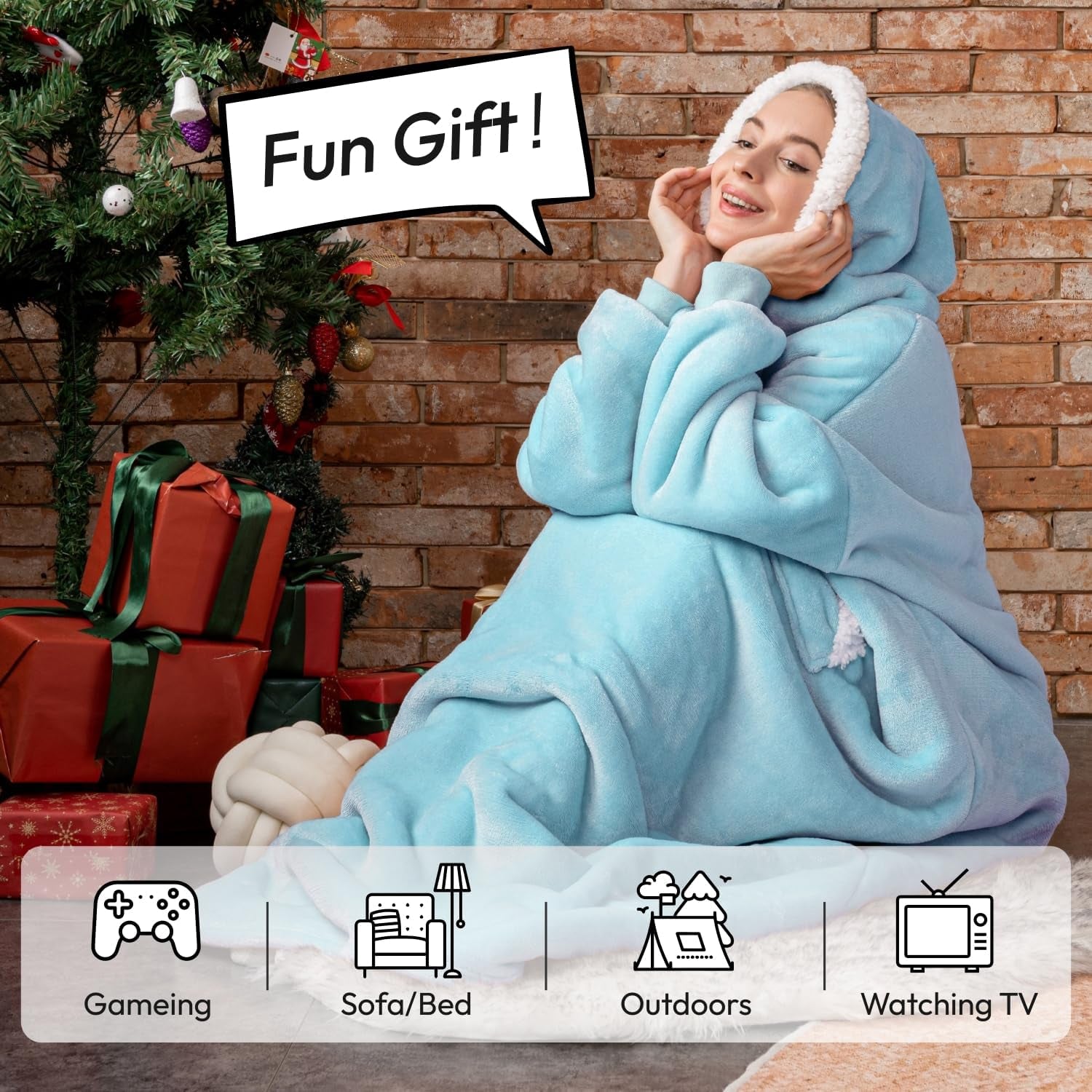 Unisex Wearable Blanket Hoodie (Baby Blue)
