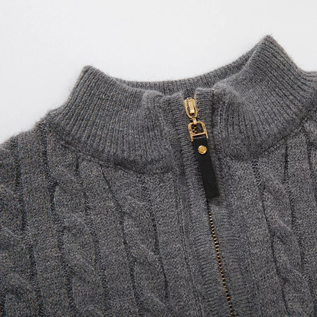 Quarter Zip Sweater for Men, Cable Knit Crew Neck