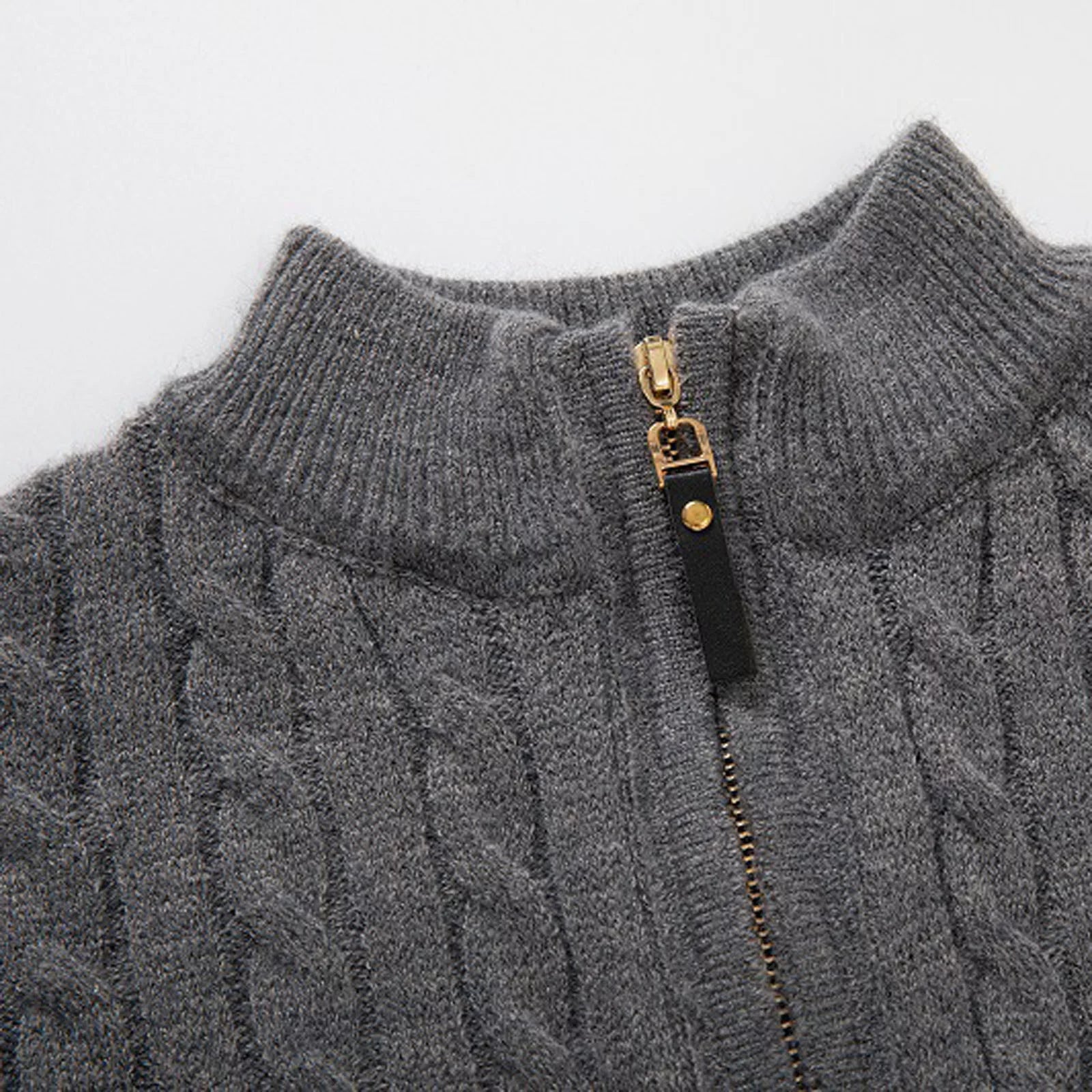 Quarter Zip Sweater for Men, Cable Knit Crew Neck
