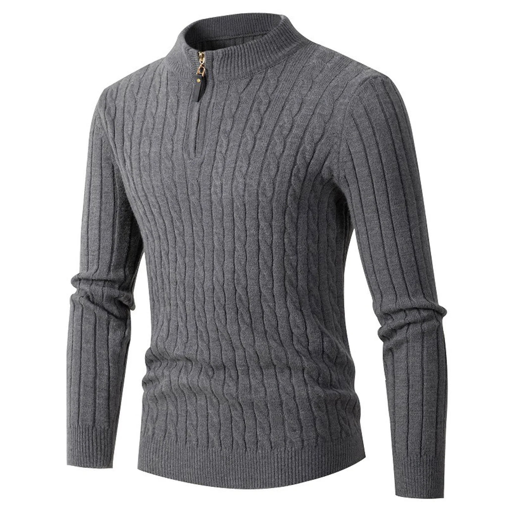 Quarter Zip Sweater for Men, Cable Knit Crew Neck