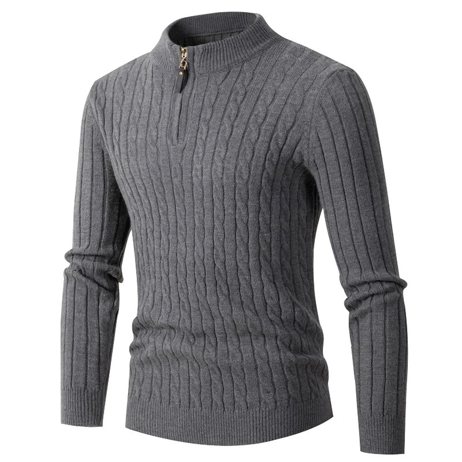 Quarter Zip Sweater for Men, Cable Knit Crew Neck