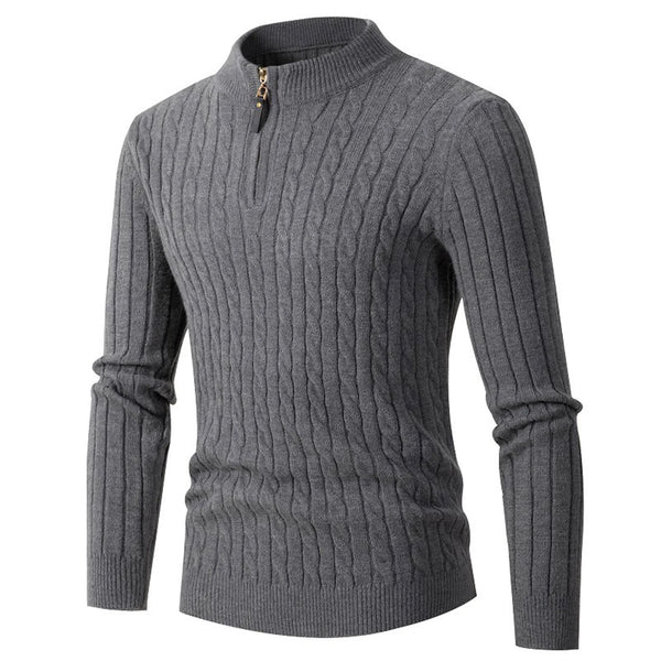 Quarter Zip Sweater for Men, Cable Knit Crew Neck