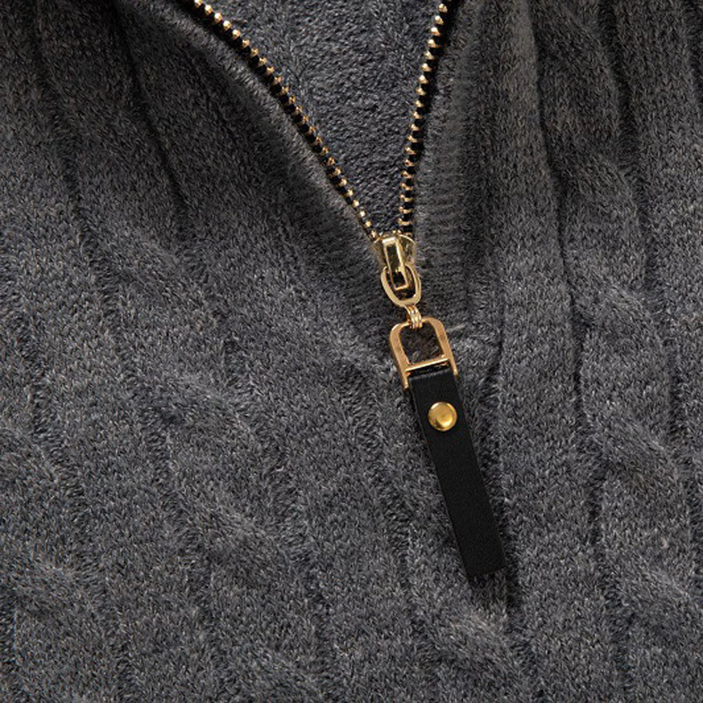 Quarter Zip Sweater for Men, Cable Knit Crew Neck