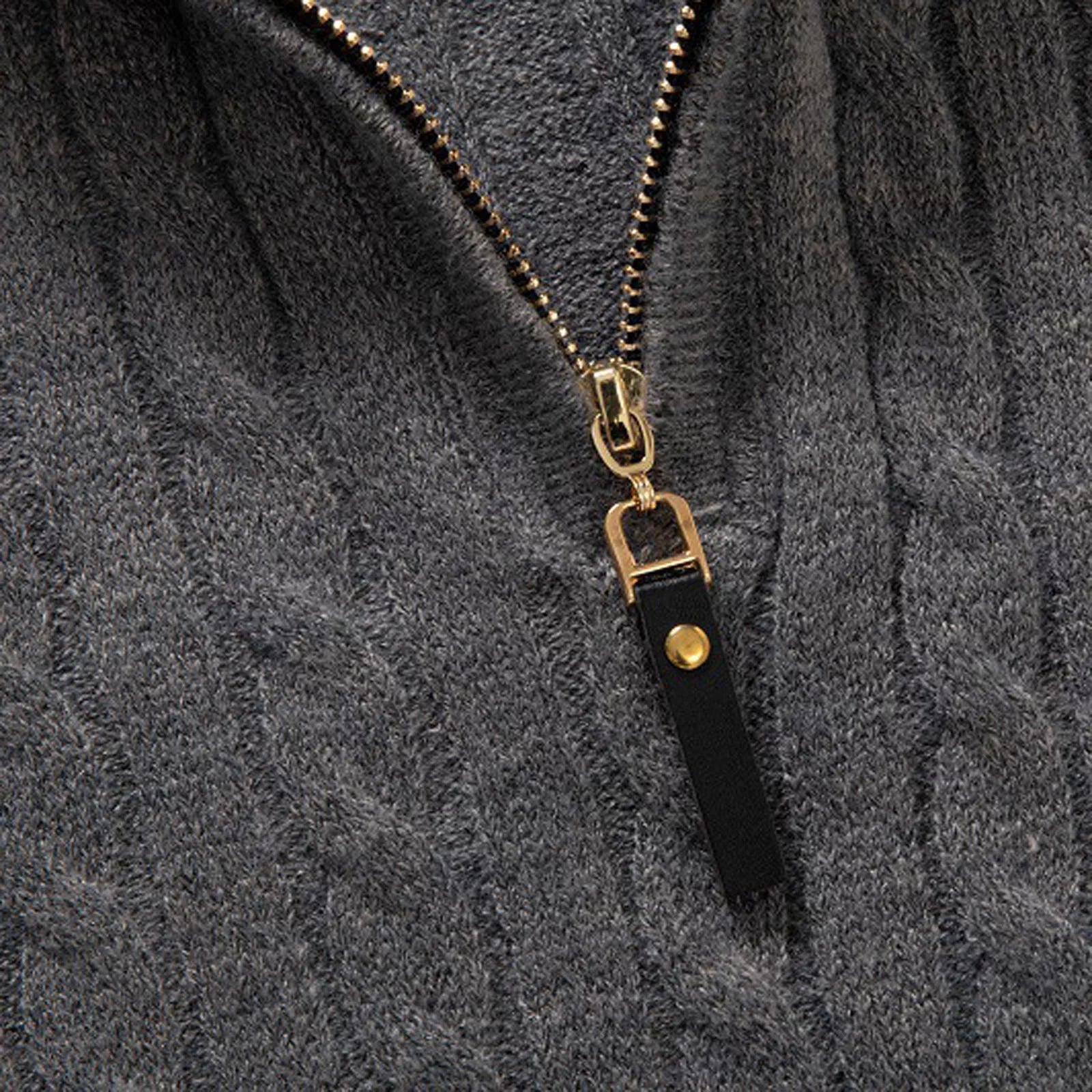 Quarter Zip Sweater for Men, Cable Knit Crew Neck