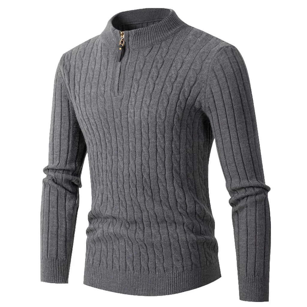 Quarter Zip Sweater for Men, Cable Knit Crew Neck