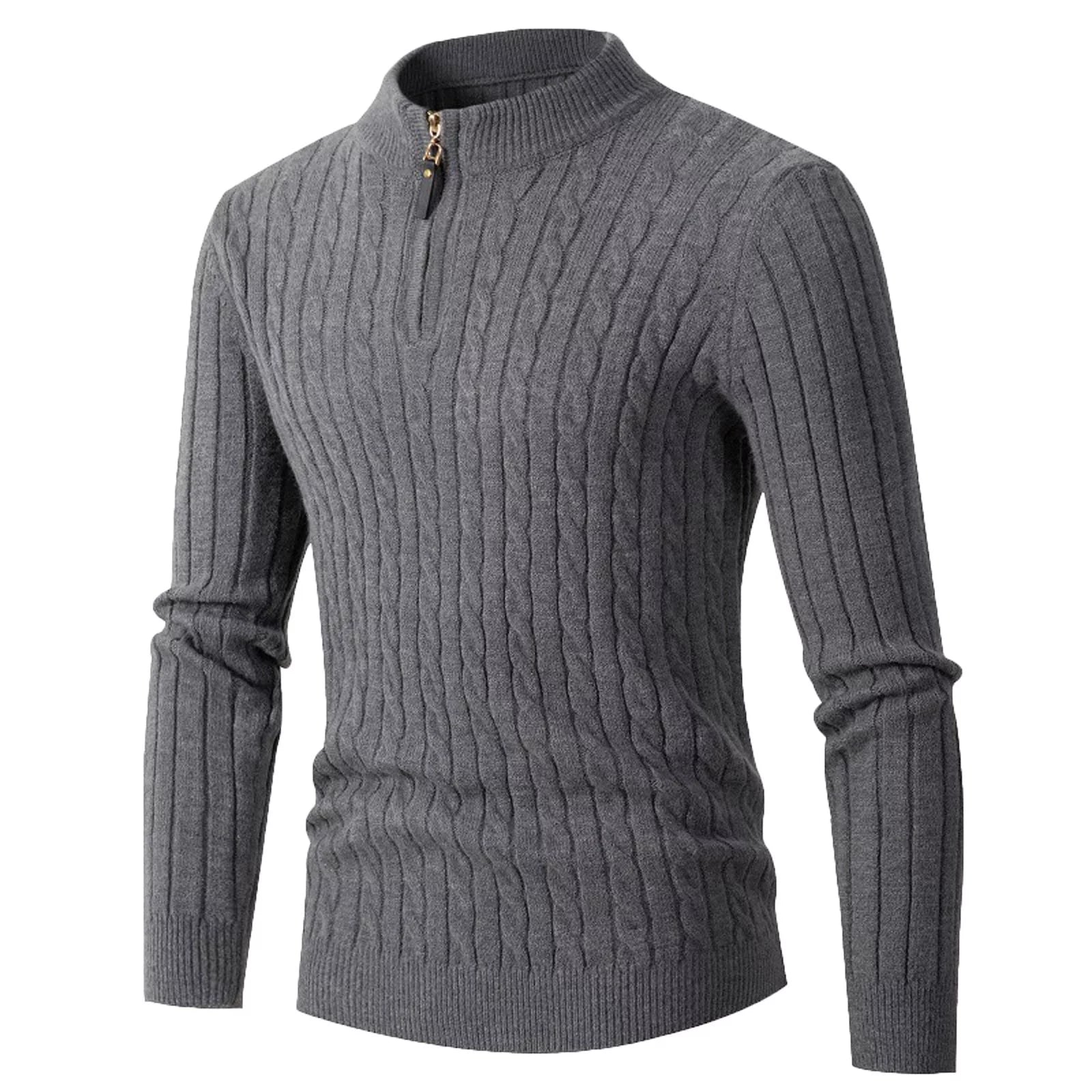 Quarter Zip Sweater for Men, Cable Knit Crew Neck
